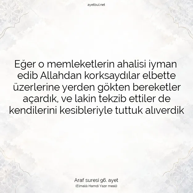 Ayetbul | Kuran Mealleri | Quran | Araf suresi 96. ayet