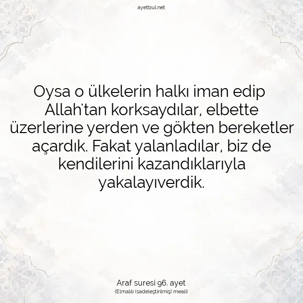 Ayetbul | Kuran Mealleri | Quran | Araf suresi 96. ayet