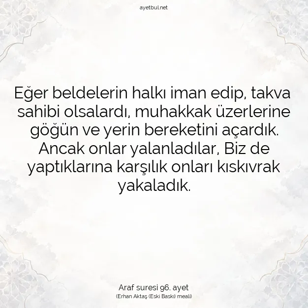 Ayetbul | Kuran Mealleri | Quran | Araf suresi 96. ayet