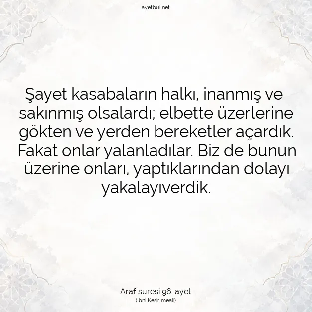 Ayetbul | Kuran Mealleri | Quran | Araf suresi 96. ayet