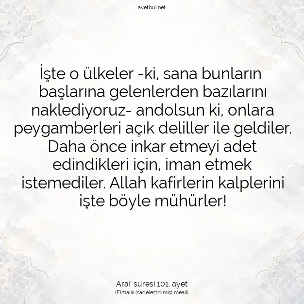 Ayetbul | Kuran Mealleri | Quran | Araf suresi 101. ayet
