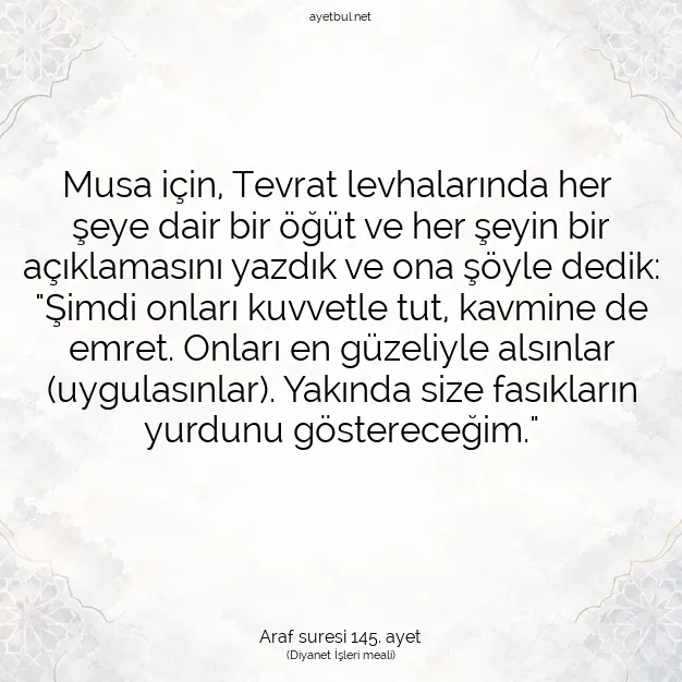 Ayetbul | Kuran Mealleri | Quran | Araf suresi 145. ayet
