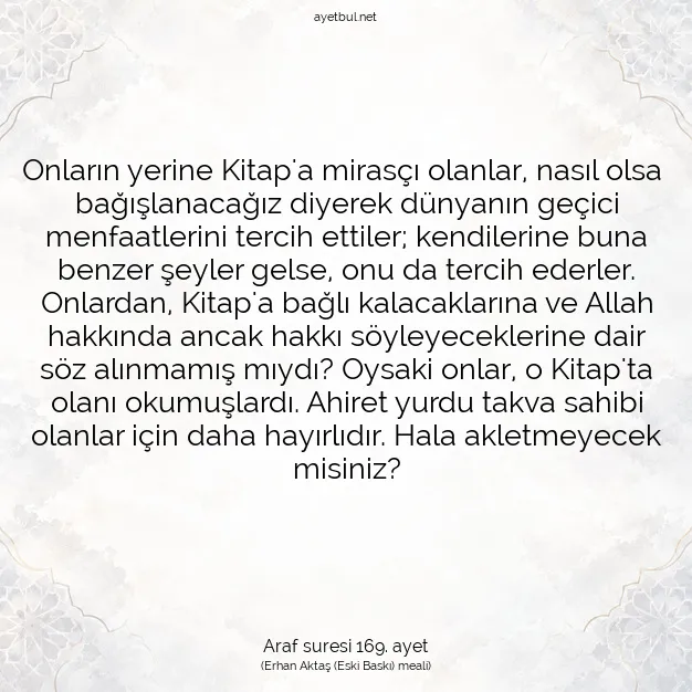 Ayetbul | Kuran Mealleri | Quran | Araf suresi 169. ayet