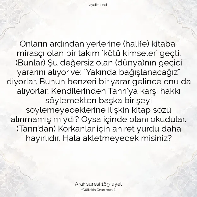 Ayetbul | Kuran Mealleri | Quran | Araf suresi 169. ayet