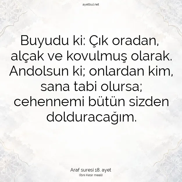Ayetbul | Kuran Mealleri | Quran | Araf suresi 18. ayet