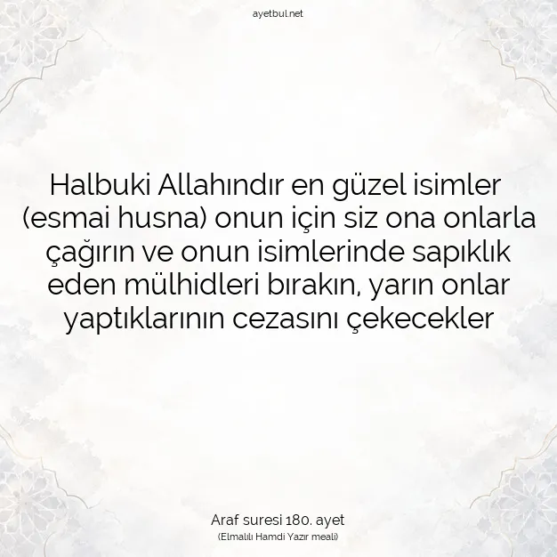 Ayetbul | Kuran Mealleri | Quran | Araf suresi 180. ayet