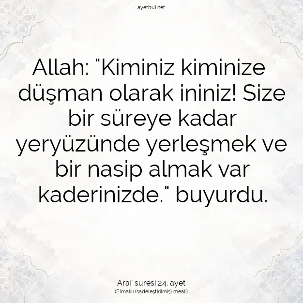Ayetbul | Kuran Mealleri | Quran | Araf suresi 24. ayet