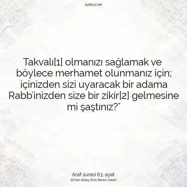 Ayetbul | Kuran Mealleri | Quran | Araf suresi 63. ayet