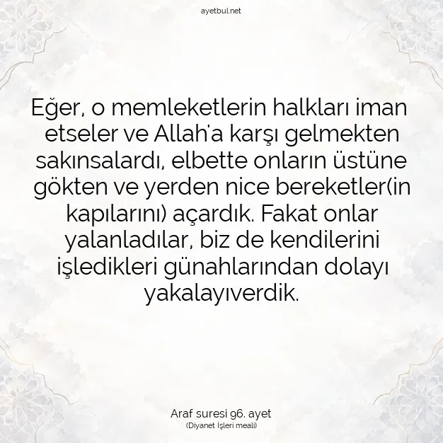 Ayetbul | Kuran Mealleri | Quran | Araf suresi 96. ayet