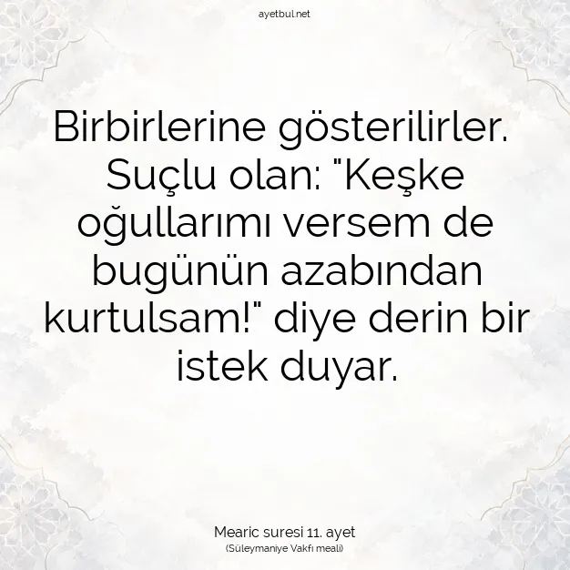 Ayetbul | Kuran Mealleri | Quran | Mearic suresi 11. ayet