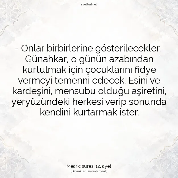 Ayetbul | Kuran Mealleri | Quran | Mearic suresi 12. ayet