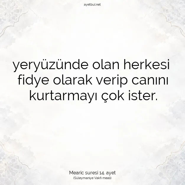 Ayetbul | Kuran Mealleri | Quran | Mearic suresi 14. ayet