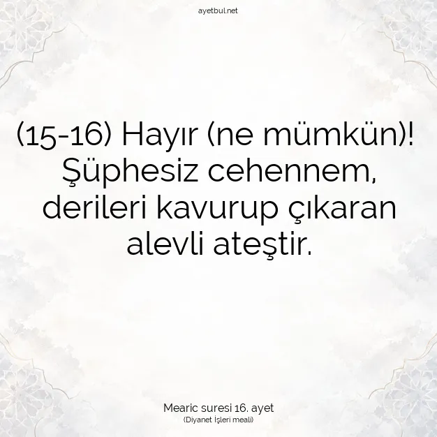 Ayetbul | Kuran Mealleri | Quran | Mearic suresi 16. ayet
