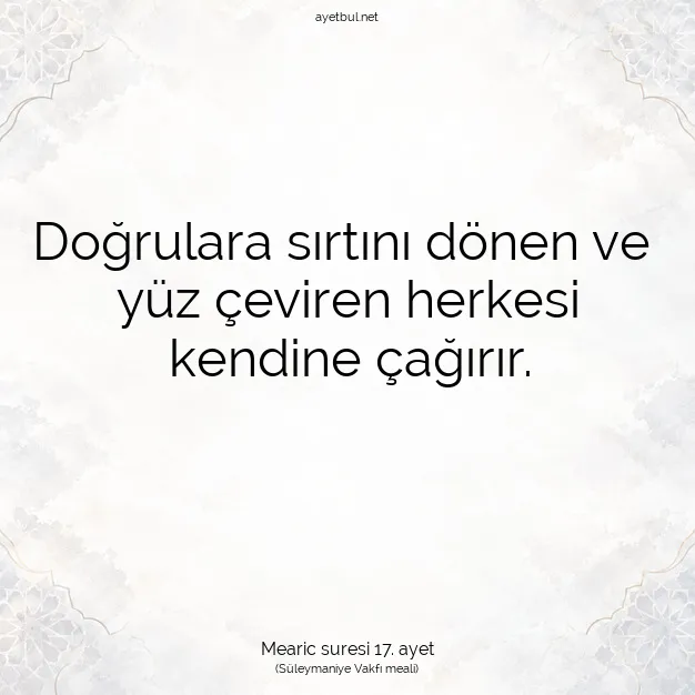Ayetbul | Kuran Mealleri | Quran | Mearic suresi 17. ayet