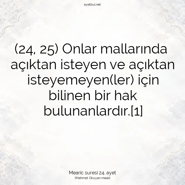 Ayetbul | Kuran Mealleri | Quran | Mearic suresi 24. ayet