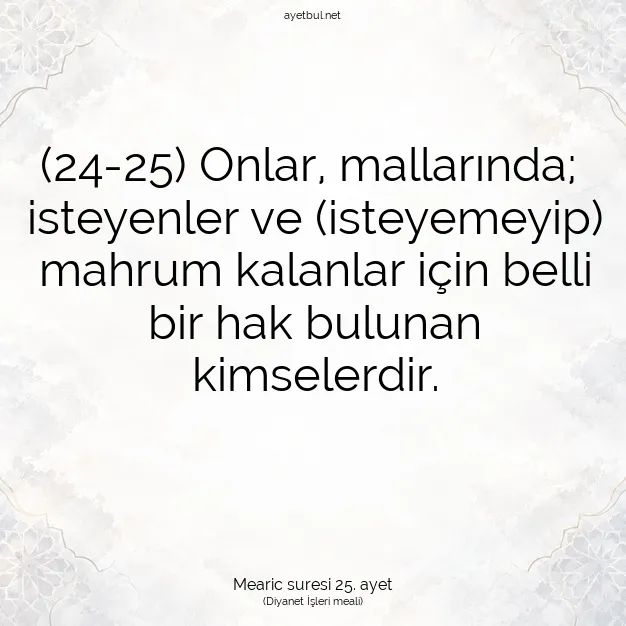 Ayetbul | Kuran Mealleri | Quran | Mearic suresi 25. ayet
