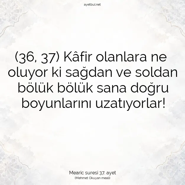 Ayetbul | Kuran Mealleri | Quran | Mearic suresi 37. ayet