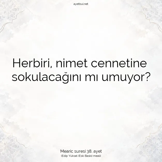 Ayetbul | Kuran Mealleri | Quran | Mearic suresi 38. ayet