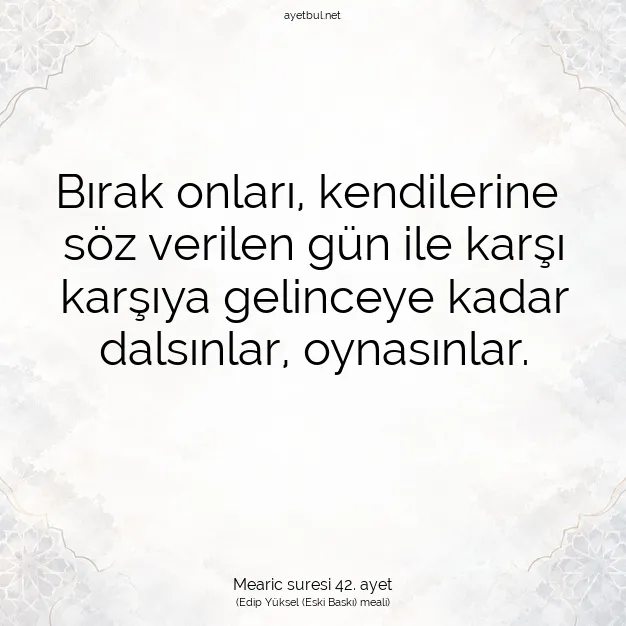 Ayetbul | Kuran Mealleri | Quran | Mearic suresi 42. ayet
