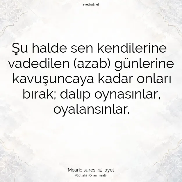 Ayetbul | Kuran Mealleri | Quran | Mearic suresi 42. ayet