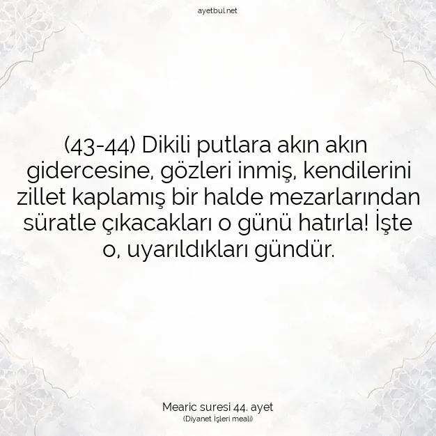 Ayetbul | Kuran Mealleri | Quran | Mearic suresi 44. ayet