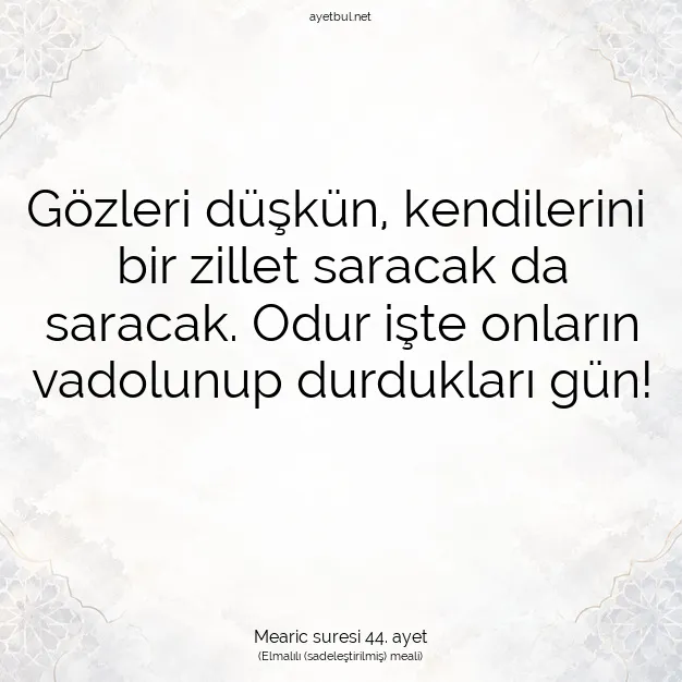 Ayetbul | Kuran Mealleri | Quran | Mearic suresi 44. ayet