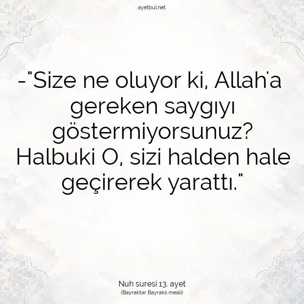 Ayetbul | Kuran Mealleri | Quran | Nuh suresi 13. ayet