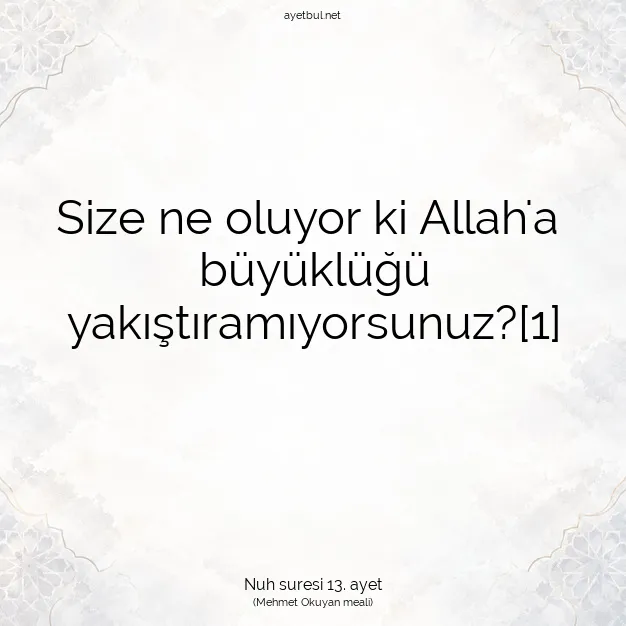 Ayetbul | Kuran Mealleri | Quran | Nuh suresi 13. ayet