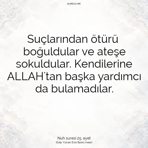 Ayetbul | Kuran Mealleri | Quran | Nuh suresi 25. ayet