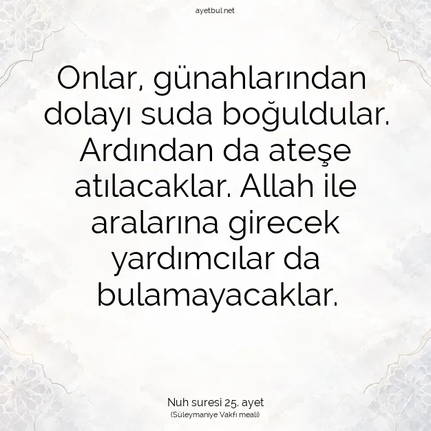 Ayetbul | Kuran Mealleri | Quran | Nuh suresi 25. ayet
