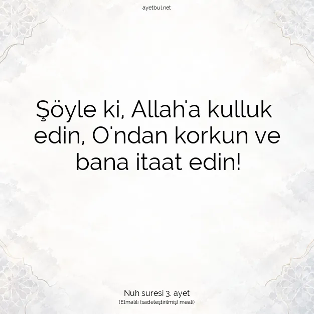 Ayetbul | Kuran Mealleri | Quran | Nuh suresi 3. ayet