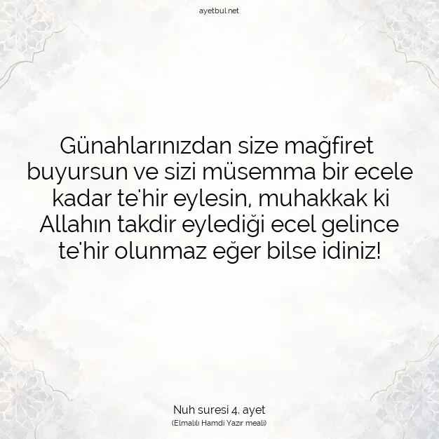 Ayetbul | Kuran Mealleri | Quran | Nuh suresi 4. ayet