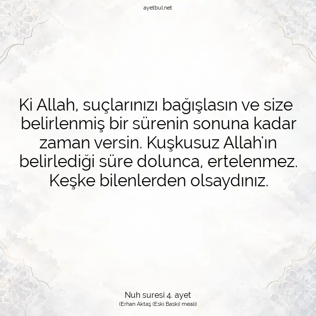 Ayetbul | Kuran Mealleri | Quran | Nuh suresi 4. ayet