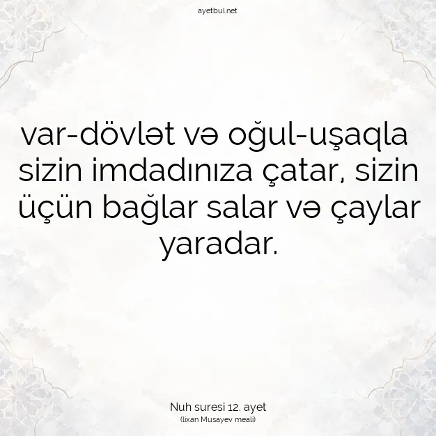 Ayetbul | Kuran Mealleri | Quran | Nuh suresi 12. ayet
