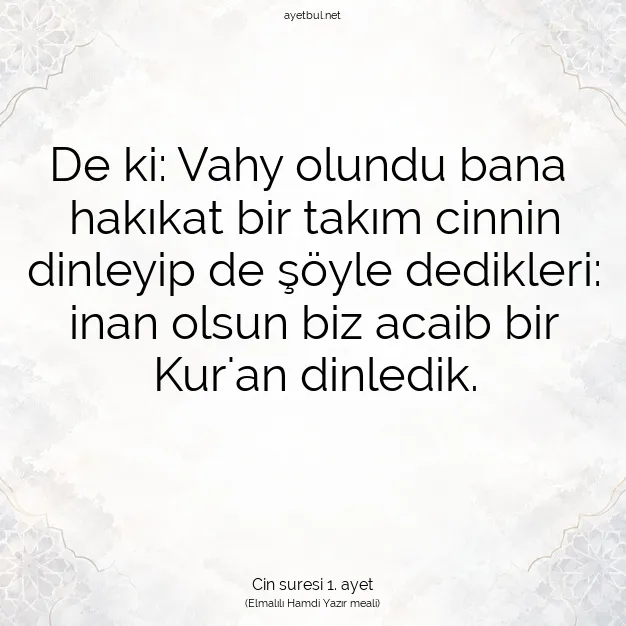 Ayetbul | Kuran Mealleri | Quran | Cin suresi 1. ayet