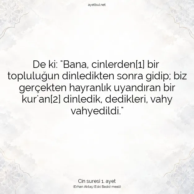 Ayetbul | Kuran Mealleri | Quran | Cin suresi 1. ayet