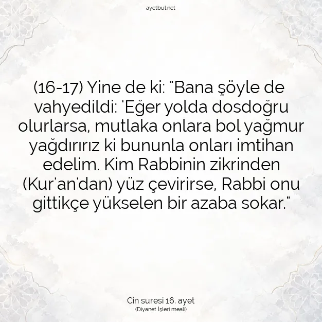 Ayetbul | Kuran Mealleri | Quran | Cin suresi 16. ayet