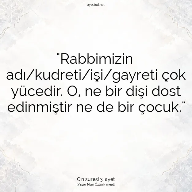 Ayetbul | Kuran Mealleri | Quran | Cin suresi 3. ayet