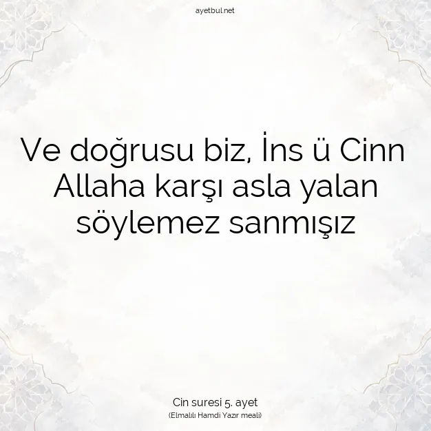 Ayetbul | Kuran Mealleri | Quran | Cin suresi 5. ayet