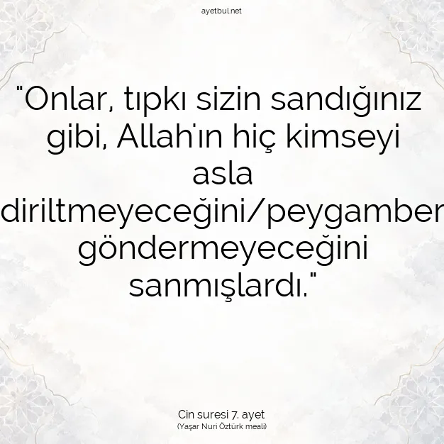 Ayetbul | Kuran Mealleri | Quran | Cin suresi 7. ayet