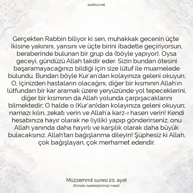 Ayetbul | Kuran Mealleri | Quran | Müzzemmil suresi 20. ayet