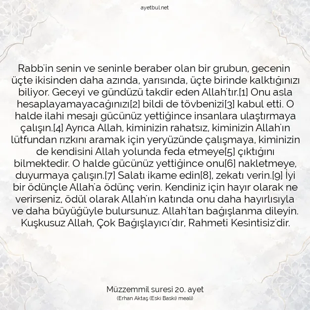 Ayetbul | Kuran Mealleri | Quran | Müzzemmil suresi 20. ayet
