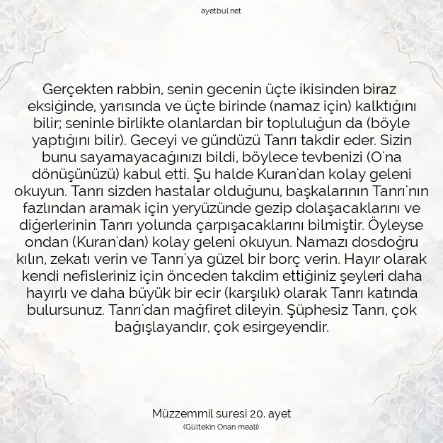Ayetbul | Kuran Mealleri | Quran | Müzzemmil suresi 20. ayet