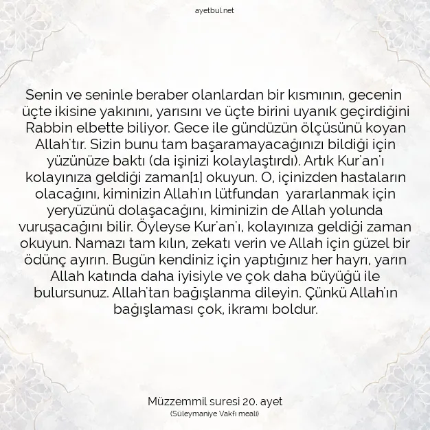 Ayetbul | Kuran Mealleri | Quran | Müzzemmil suresi 20. ayet