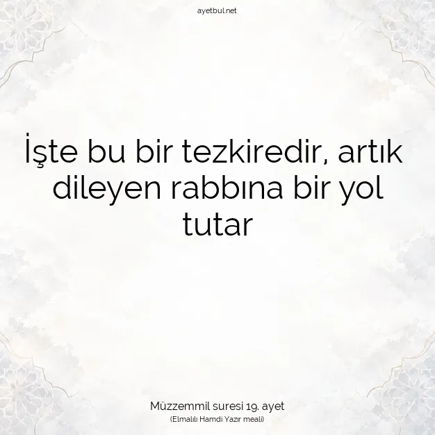 Ayetbul | Kuran Mealleri | Quran | Müzzemmil suresi 19. ayet