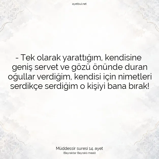 Ayetbul | Kuran Mealleri | Quran | Müddessir suresi 14. ayet