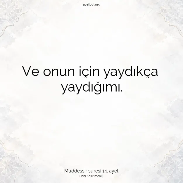 Ayetbul | Kuran Mealleri | Quran | Müddessir suresi 14. ayet