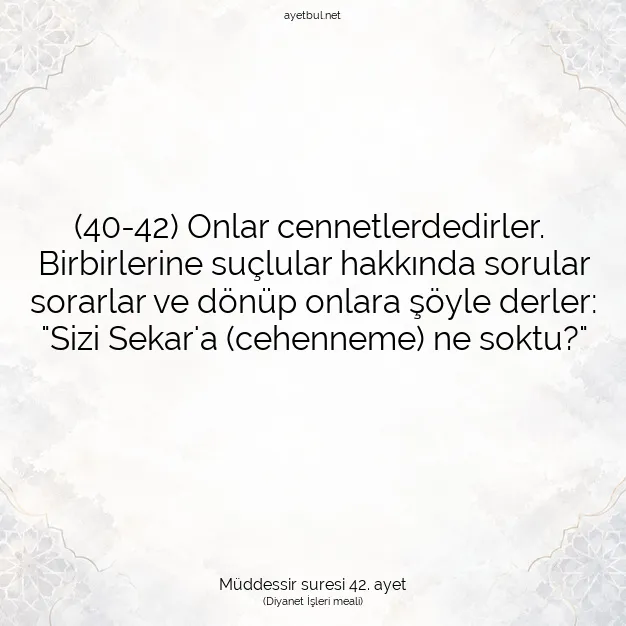 Ayetbul | Kuran Mealleri | Quran | Müddessir suresi 42. ayet
