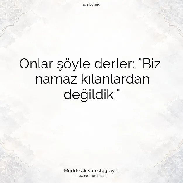 Ayetbul | Kuran Mealleri | Quran | Müddessir suresi 43. ayet