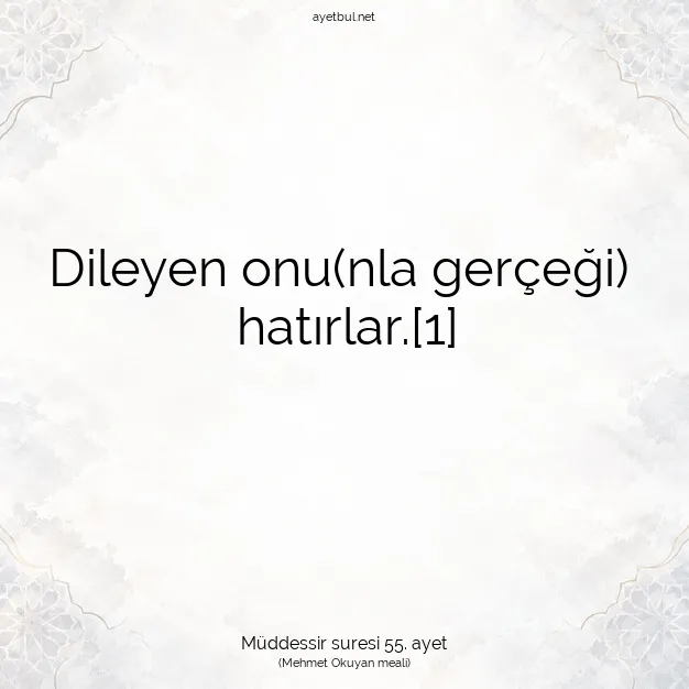 Ayetbul | Kuran Mealleri | Quran | Müddessir suresi 55. ayet